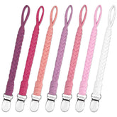 Duludulu braided pacifier clip pink close-up keeps pacifier within reach and safe.