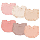 duludulu sweet pink muslin bibs flatlay showing soft cotton and stain protection