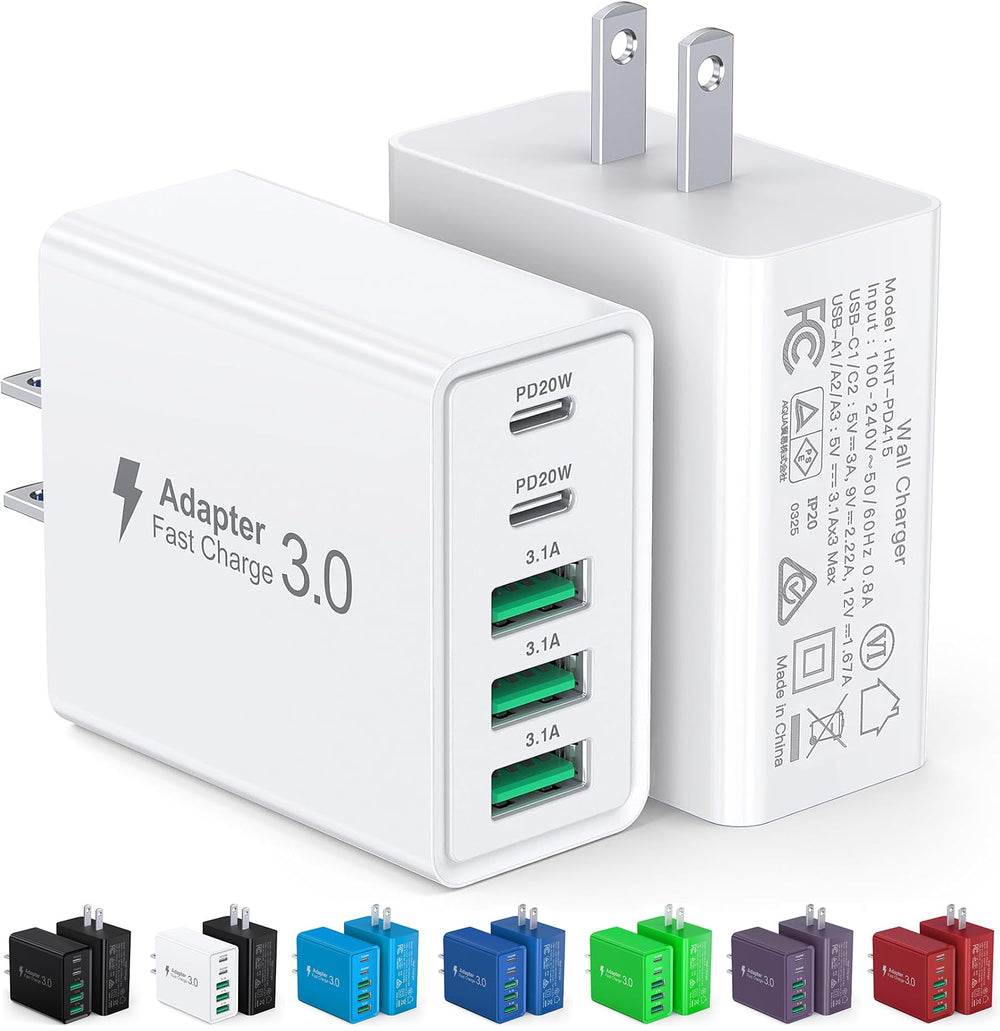 Dulums 2-pack USB-C wall charger close-up showing compact multiport design