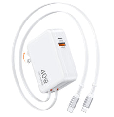 Dulums retractable charger wall plug front view with multiple ports for quick charging on the go