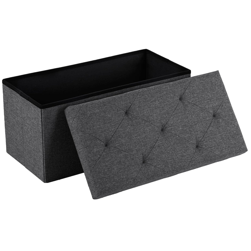 DUMOS 30in storage ottoman bench gray top view showing sturdy padded seating