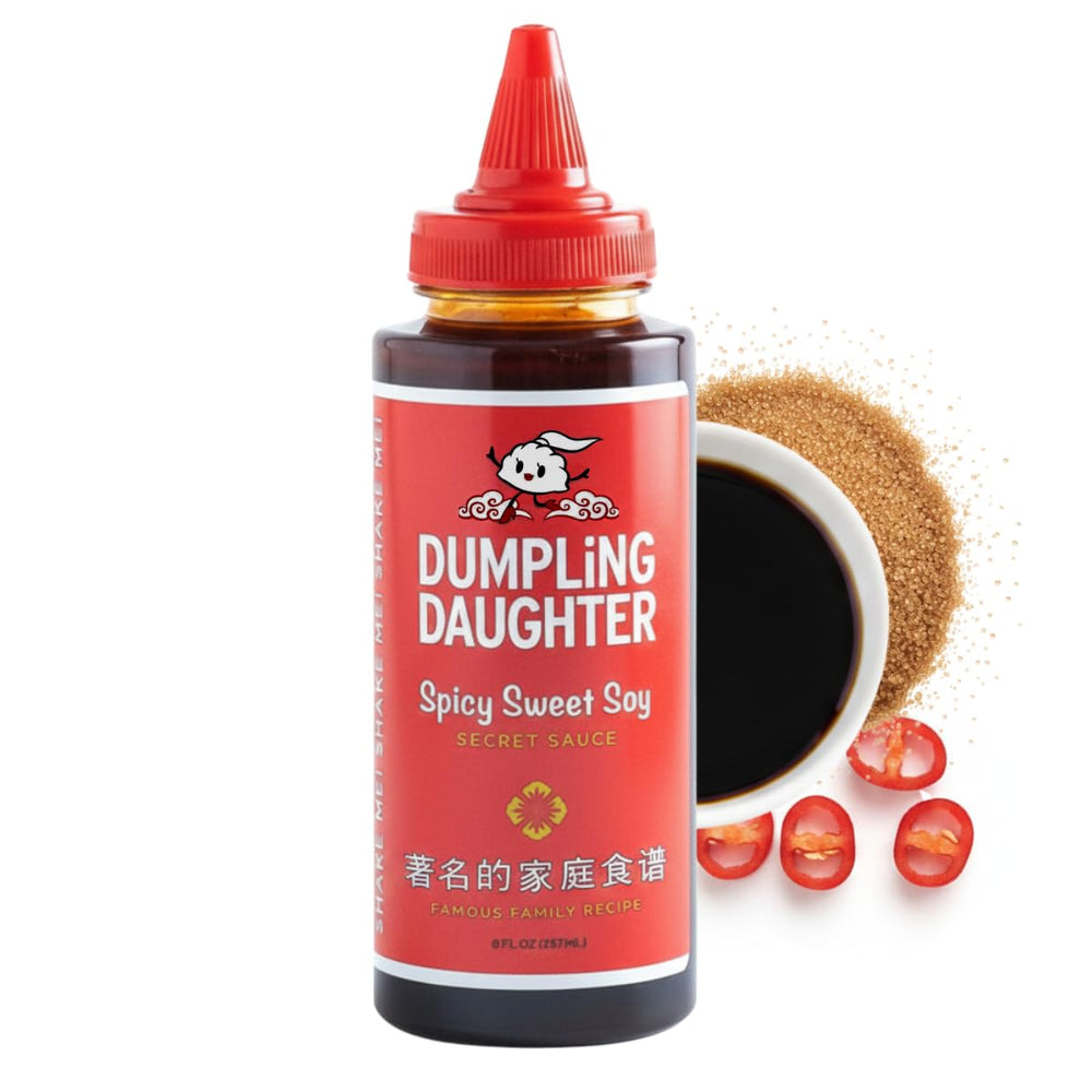 Dumpling Daughter spicy-sweet soy bottle pouring to enhance dumplings