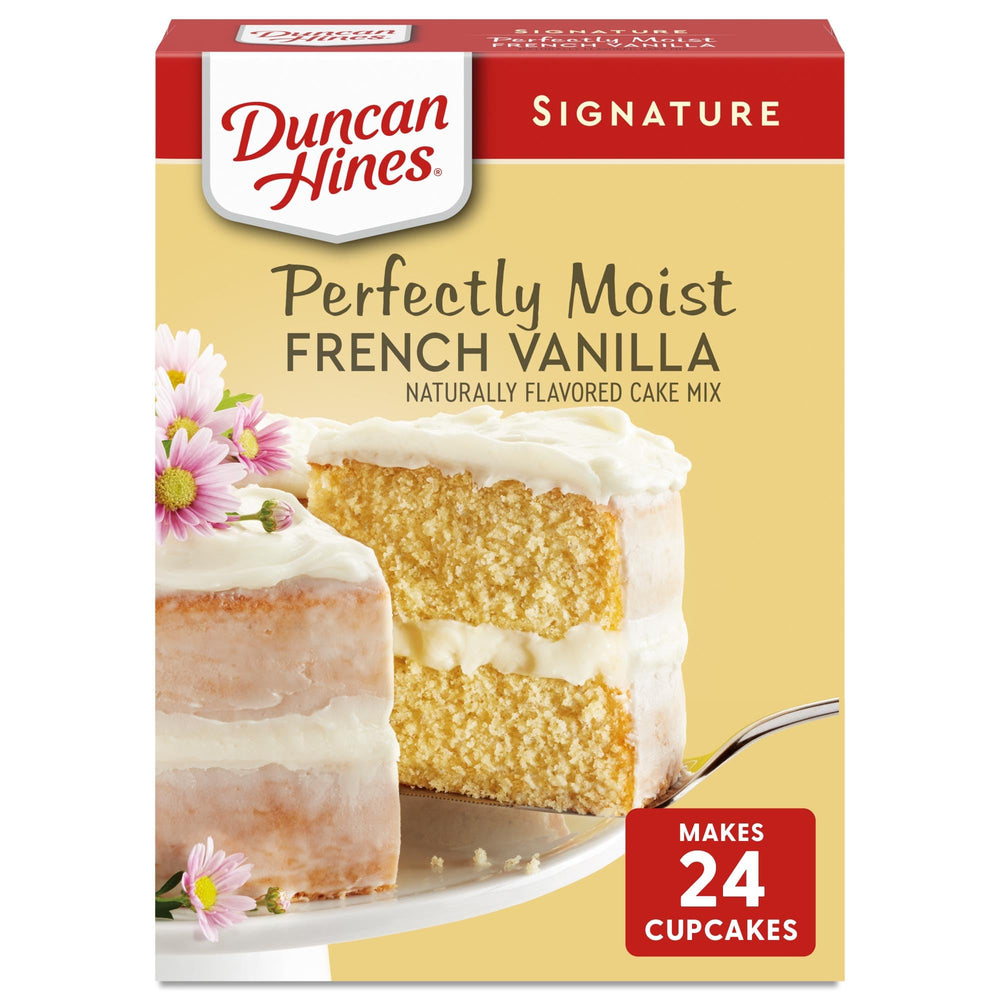 Duncan Hines French Vanilla Cake Mix box on counter ready for Easter baking