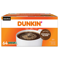 Dunkin Donuts Original Blend K-Cup Pod carton front, quick morning coffee.