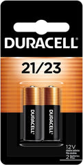 Duracell MN21/A23 12V alkaline battery for alarm remotes delivers reliable power.