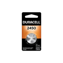 Duracell 2450 coin battery closeup showing compact power for devices
