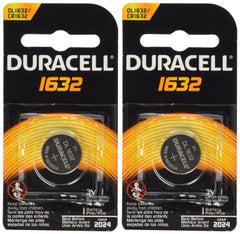 Duracell DL1632 battery front view, ideal for car remotes and key fobs.