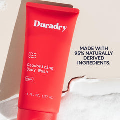 Duradry deodorizing body wash rinsed skin shows hydrated, radiant look after use.