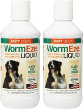 Durvet WormEze liquid bottle front view shows easy application for pets at home.