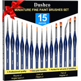 Dushco detail paint brushes 15pcs with deep blue handles for precise miniature painting