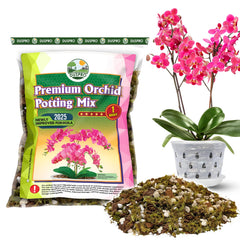 Duspro Orchid Potting Mix with forest moss bag promotes balanced moisture for orchids.