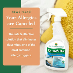DustmiteX bedding treatment on sheets helps reduce mite exposure during sleep.