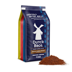 Dutch Bros Mafia Dark Roast 11oz bag ready for brewing with rich flavor.