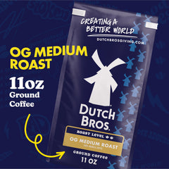 Dutch Bros OG Medium Roast ground coffee closeup with rich aroma and texture.