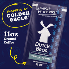 Dutch Bros Vanilla Caramel ground coffee aroma steaming cup invites cozy mornings.