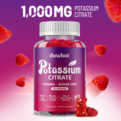 duwhot potassium citrate gummies raspberry flavor close-up, pleasant taste for easy daily potassium support.