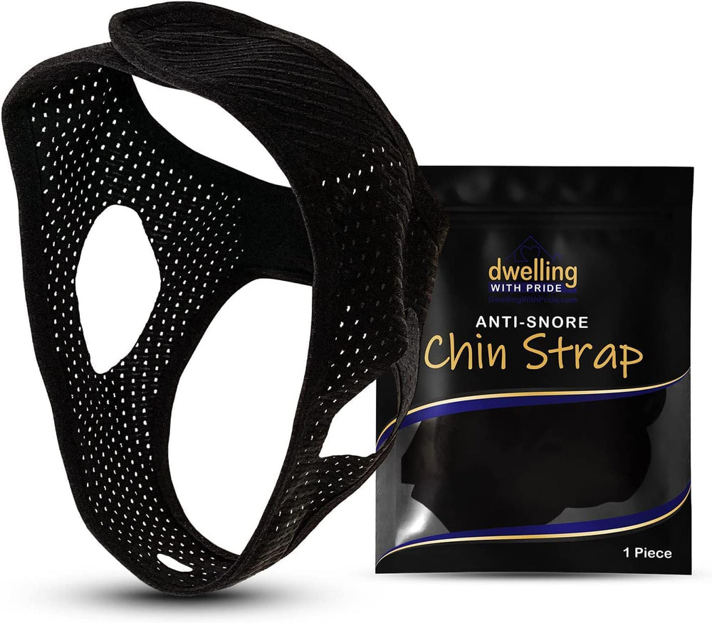 Dwelling With Pride anti-snore chin strap front view showing secure sleep fit