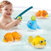 Dwi Dowellin magnetic fishing rod bath toy helps toddlers practice hand-eye coordination.