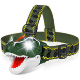 DX DA XIN dinosaur headlamp on a child for hands-free night exploration.