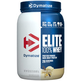 Dymatize Elite Whey Vanilla powder tub for quick protein intake.