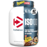 Dymatize ISO100 Cocoa Pebbles scoop beside a glass for post-workout protein boost.