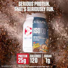 Dymatize ISO100 Cocoa Pebbles shaker ready for a quick gluten-free recovery shake.