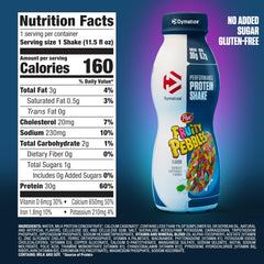 Dymatize Fruity Pebbles shake pour showing quick post-workout protein delivery