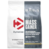 Dymatize Super Mass Gainer Gourmet Vanilla bottle highlighting high calories for mass gain.
