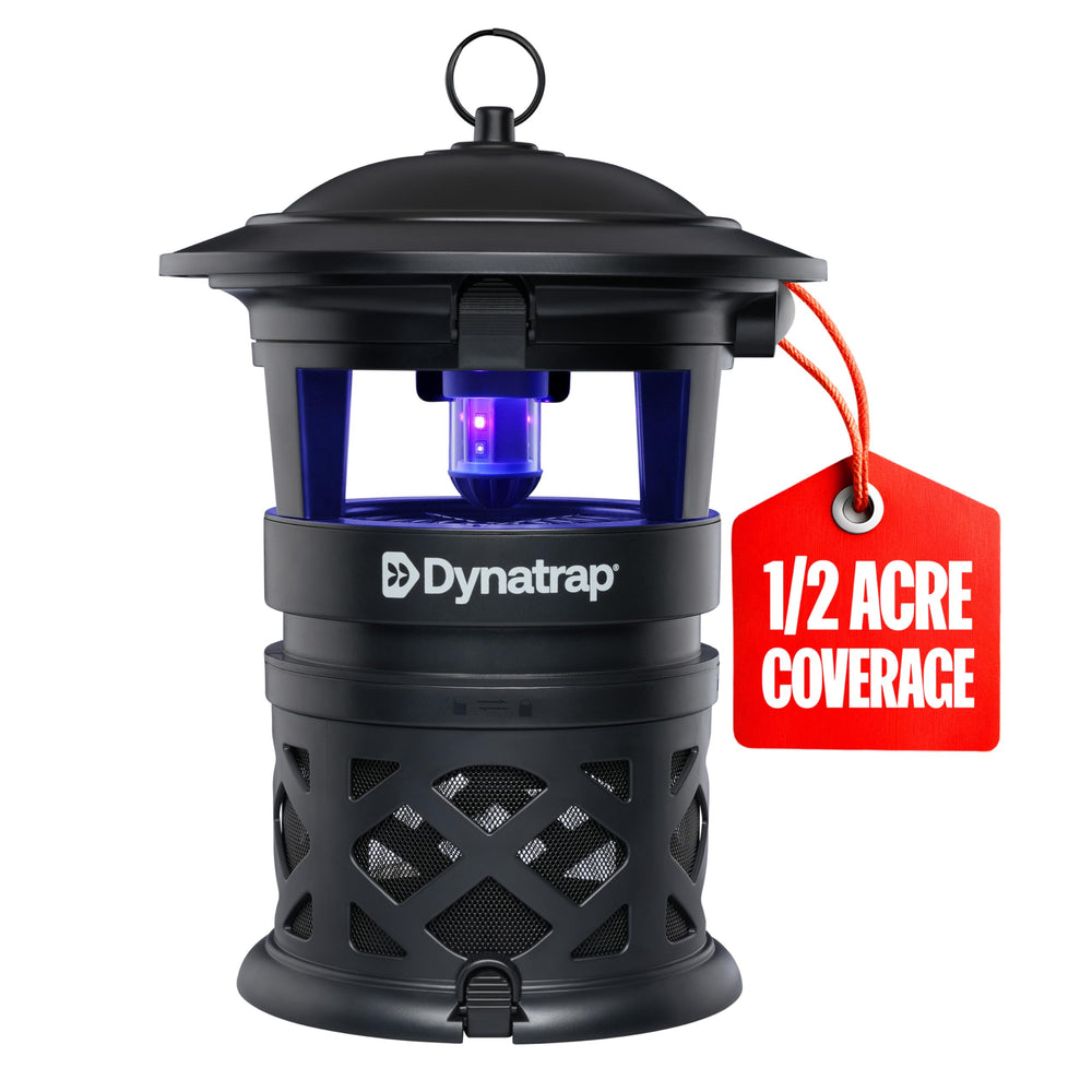 DynaTrap DT1130SR outdoor trap front view protects backyard from mosquitoes and other flying insects.