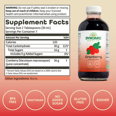 Dynamic Health cranberry juice concentrate pour demonstrates unsweetened versatility for drinks.