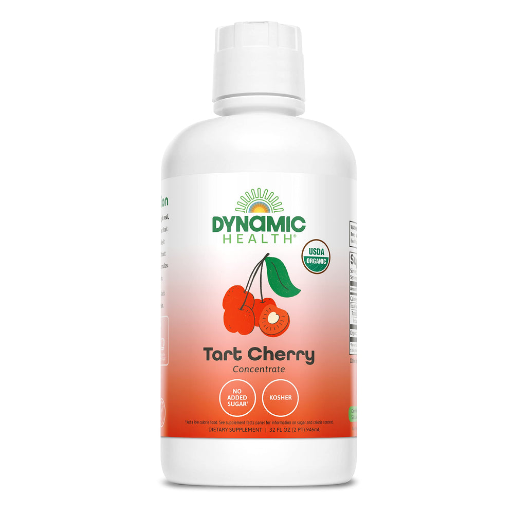 Dynamic Health Tart Cherry Juice bottle pouring for antioxidant-rich beverages