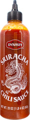 Dynasty Sriracha 20 oz bottle on kitchen counter for versatile flavor boost.