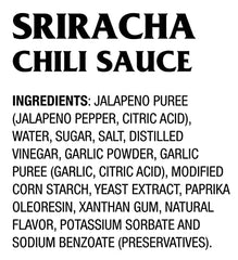 Dynasty Sriracha 20 oz bottle pouring over noodles for a spicy glaze.