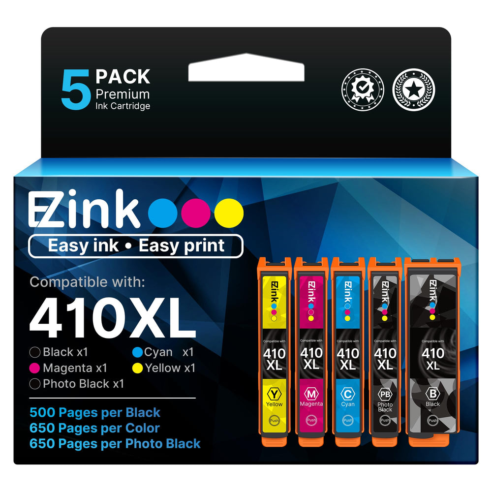 E-Z Ink 410XL black cartridge for crisp text on Epson Expression printers.