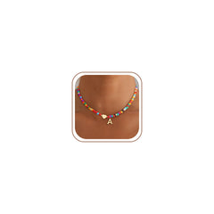 Eaciy letter A initial necklace with colorful beads for everyday style