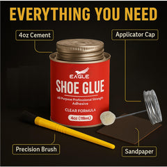 Eagle Waterproof shoe adhesive seals soles for long-lasting wear.