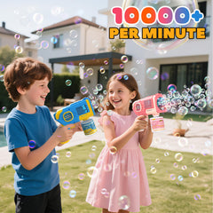 EagleStone bubble guns with LED lights create a colorful night-time display.