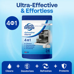 Earth Breeze cleaner tablet removes grease and limescale buildup for smoother dishwasher performance.