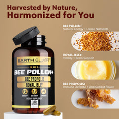 Earth Elixir propolis extract capsules closeup conveys immune-supporting properties and clean sourcing