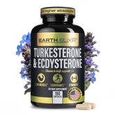 Earth Elixir Turkesterone & Ecdysterone bottle front displaying 180 vegan capsules for training support