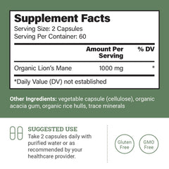 Earth Harmony Naturals Lions Mane capsules close-up for daily wellness.