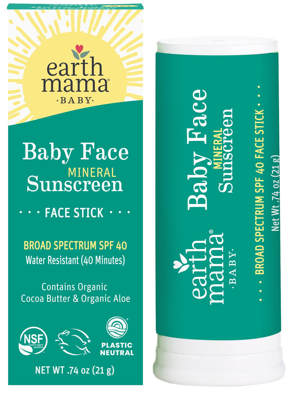 Earth Mama Baby Face Mineral Sunscreen Stick application close-up showing even coverage for gentle skin.