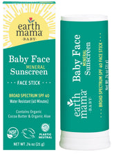 Earth Mama Baby Face Mineral Sunscreen Stick application close-up showing even coverage for gentle skin.