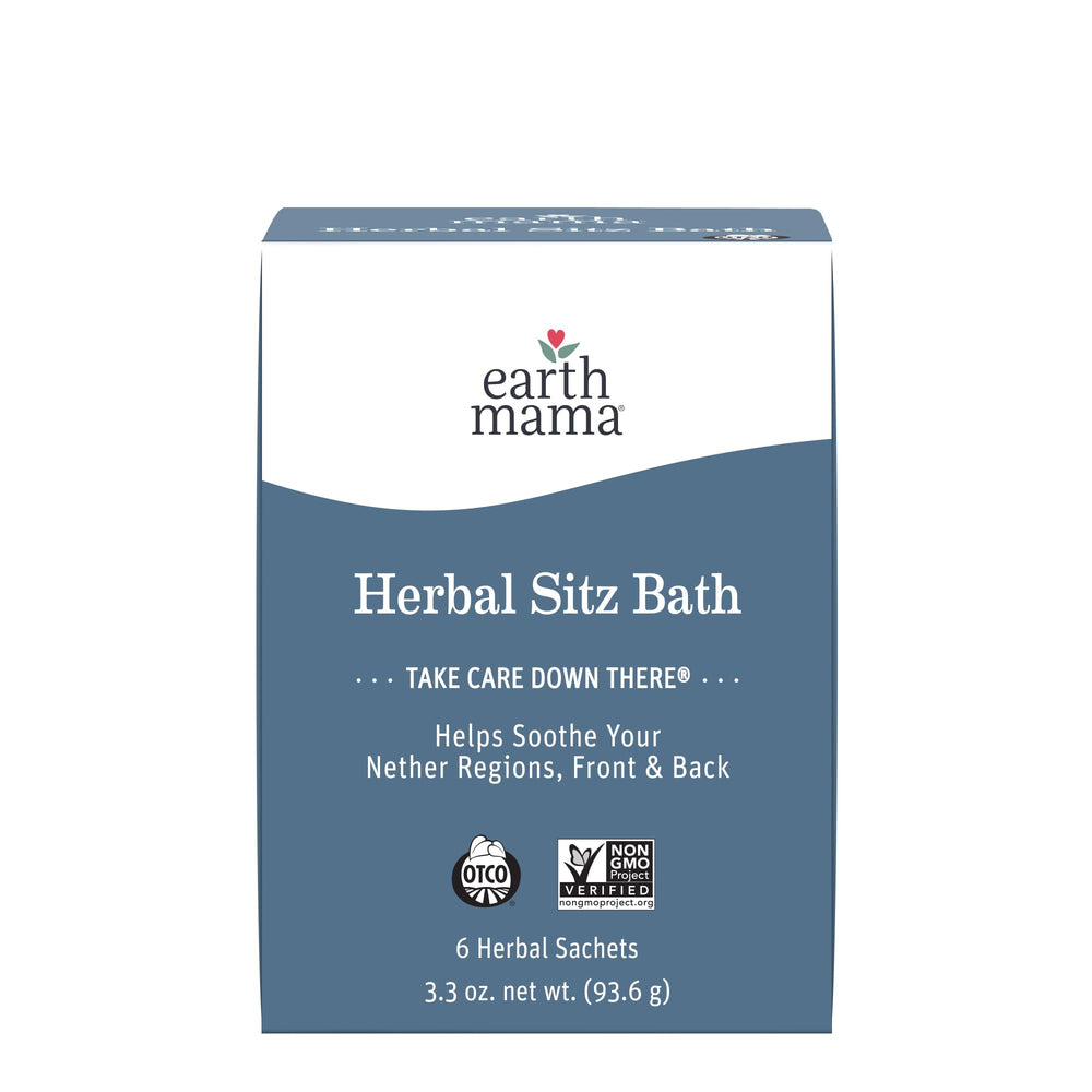 Earth Mama Herbal Sitz Bath packaging showing the 6-count box for postpartum comfort