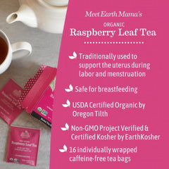 Earth Mama Organic Red Raspberry Leaf Tea packets arranged for quick pre labor prep
