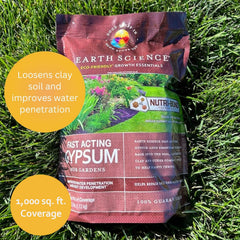 Salt-damage repair soil with Earth Science gypsum in a lawn area