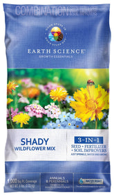 Earth Science Shady Wildflower Mix seed blend for shady gardens promotes vibrant, pollinator-friendly blooms.