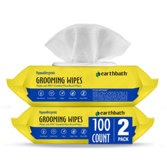 Earthbath hypoallergenic wipes cleansing paws, fragrance-free and gentle for sensitive dogs.