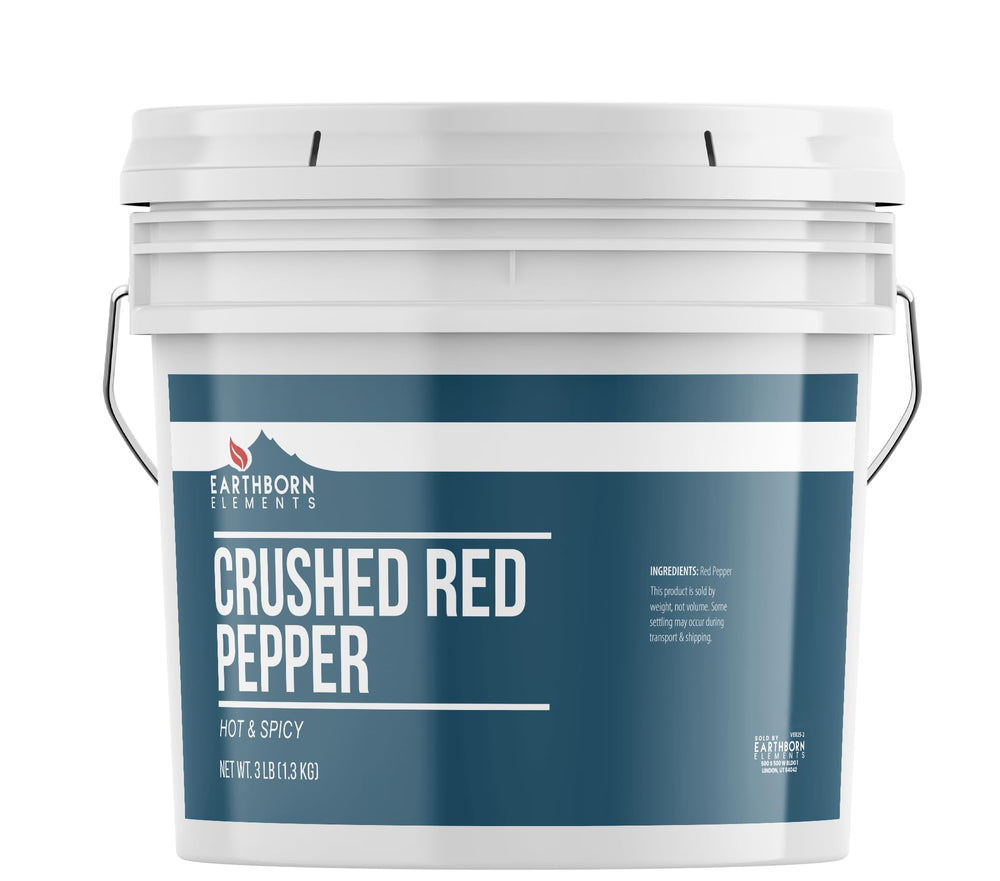 Earthborn Elements crushed red pepper flakes in a durable bucket for versatile use