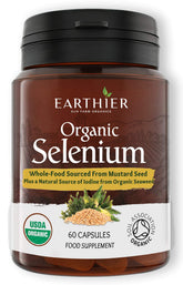 Earthier Organic Selenium bottle shows the dose for daily wellness routine.